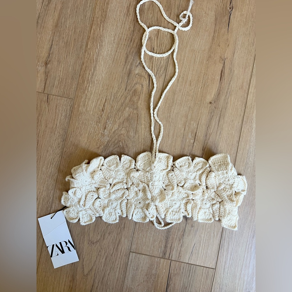 ZARA Cream Crochet Floral Top